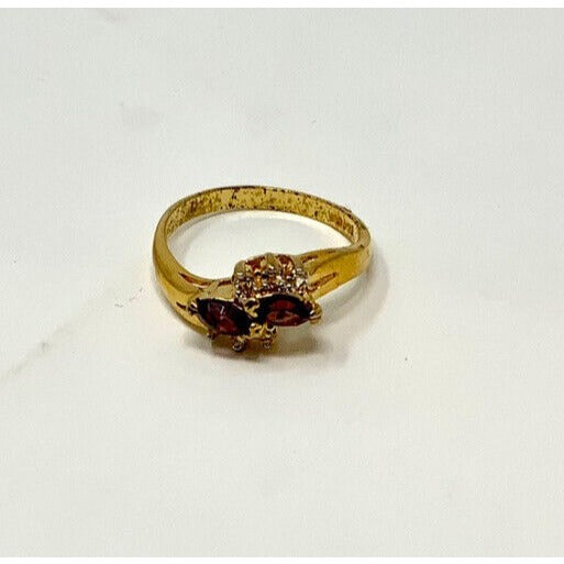Cubic Zirconia Ruby and White Stone Set in Gold-Plated Overlay Ring