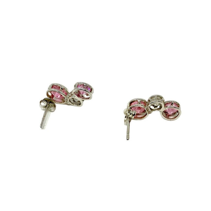 Pair of Pink and White Crystal Earrings Set in Sterling Silver on a White Background