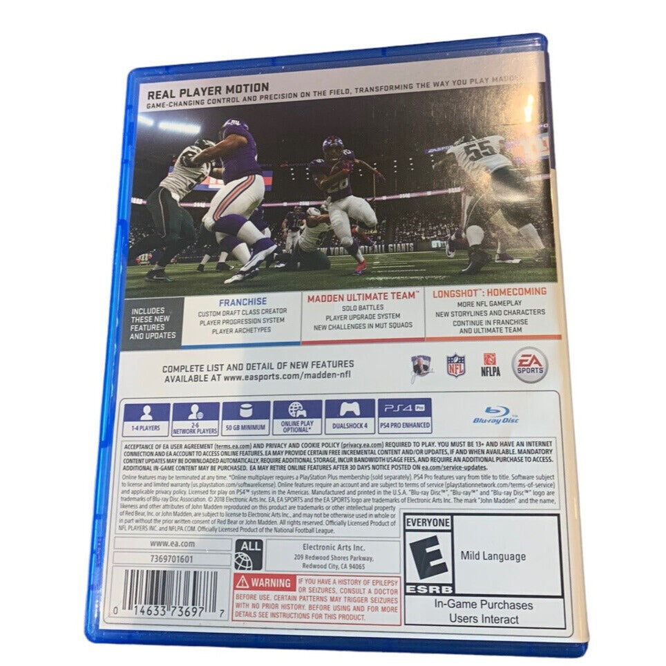 back of case cover with an image of football players playing football and video game credits