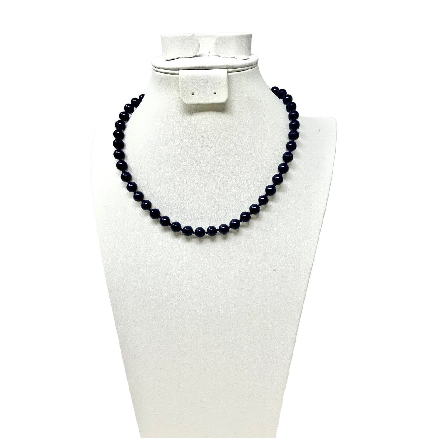 Ceramic Ink Blue Beaded Necklace with Gold-Tone Clasp
