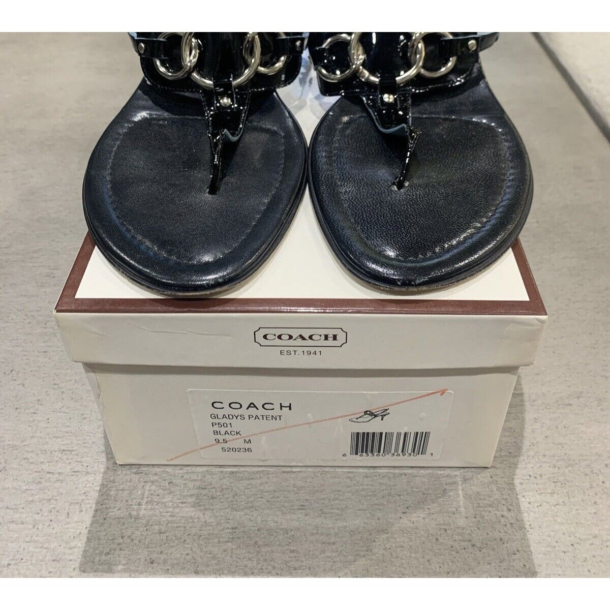 Coach Women's Gladys Patent Leather Thong Sandal with Ankle Strap