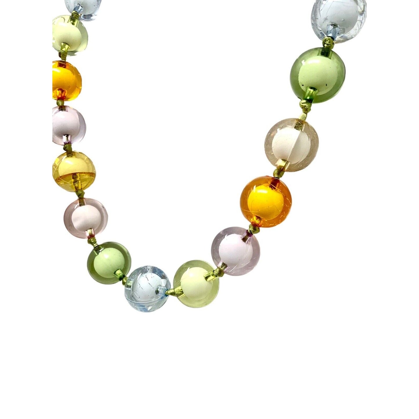 Multi Colored Pastel Glass Beaded Necklace with Ribbon Tie