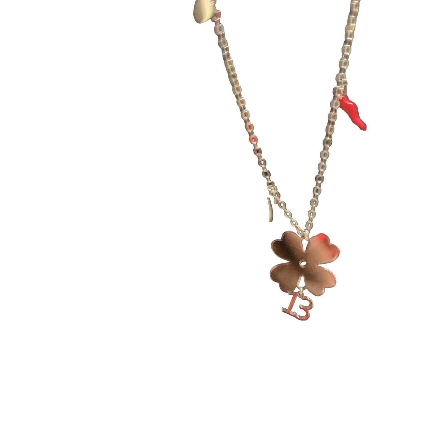 Canipelli Firenze Palladium Plated Necklace with Four Leaf Clover & “B” Pendant