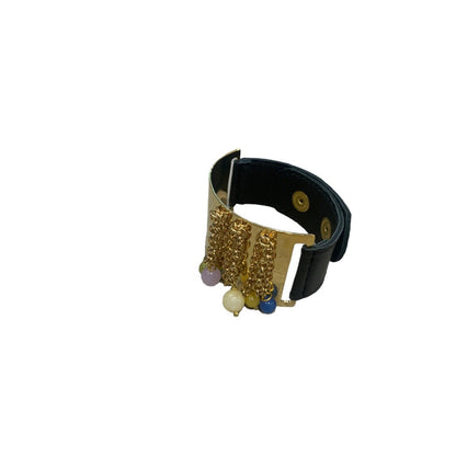 Canipelli Firenze Leather and Metal Wide Cuff w/ Beaded Accents