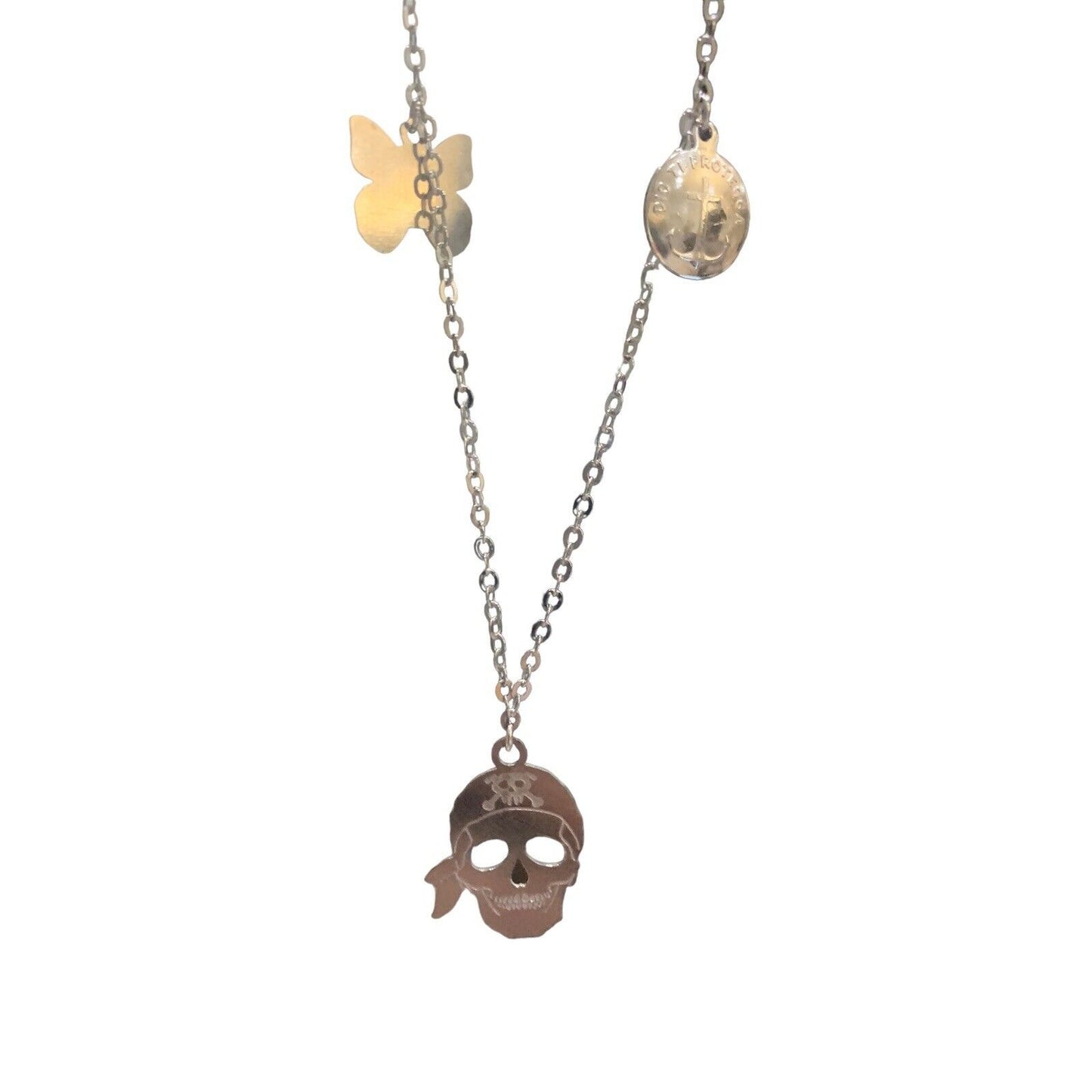 Canipelli Firenze Palladium Plated Skull Charm Necklace