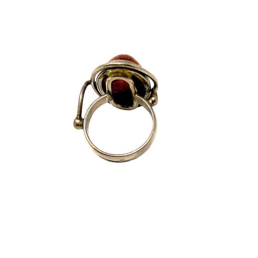 Sterling Silver and Amber Center Stone Ring