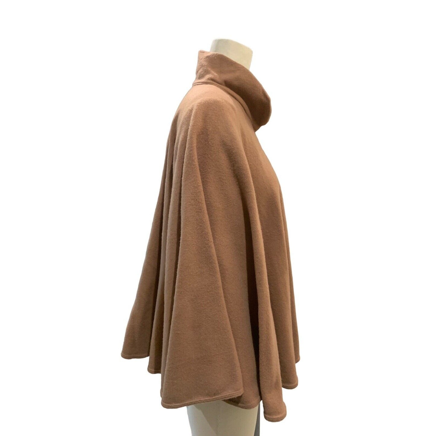Side View Of Caramel Brown High-Collar 3/4 Zip Cape
