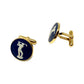 Side And Front View Of Golfer Blue And White Cast Cufflinks