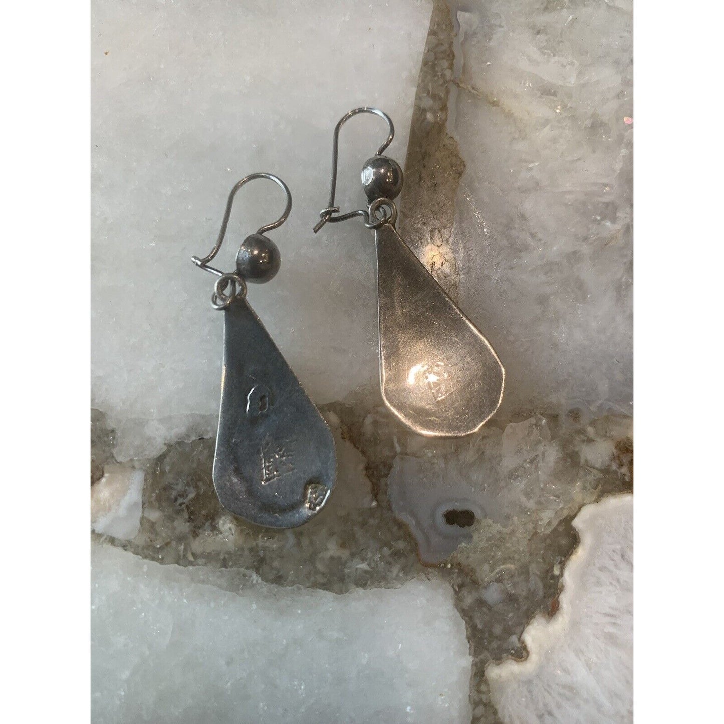 Stainless Teardrop Earrings with Colored-Chipped Inlays- Native American Inspired