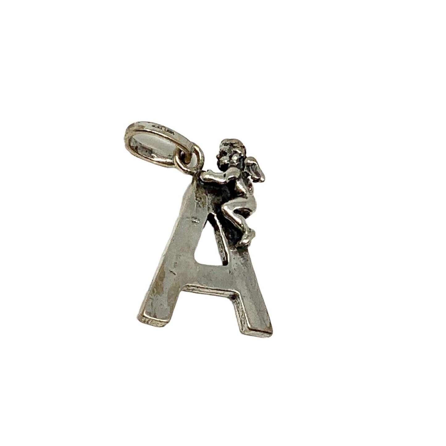 Silver Tone Letter A for Angel Pendant by Charm Co. Vintage Finish