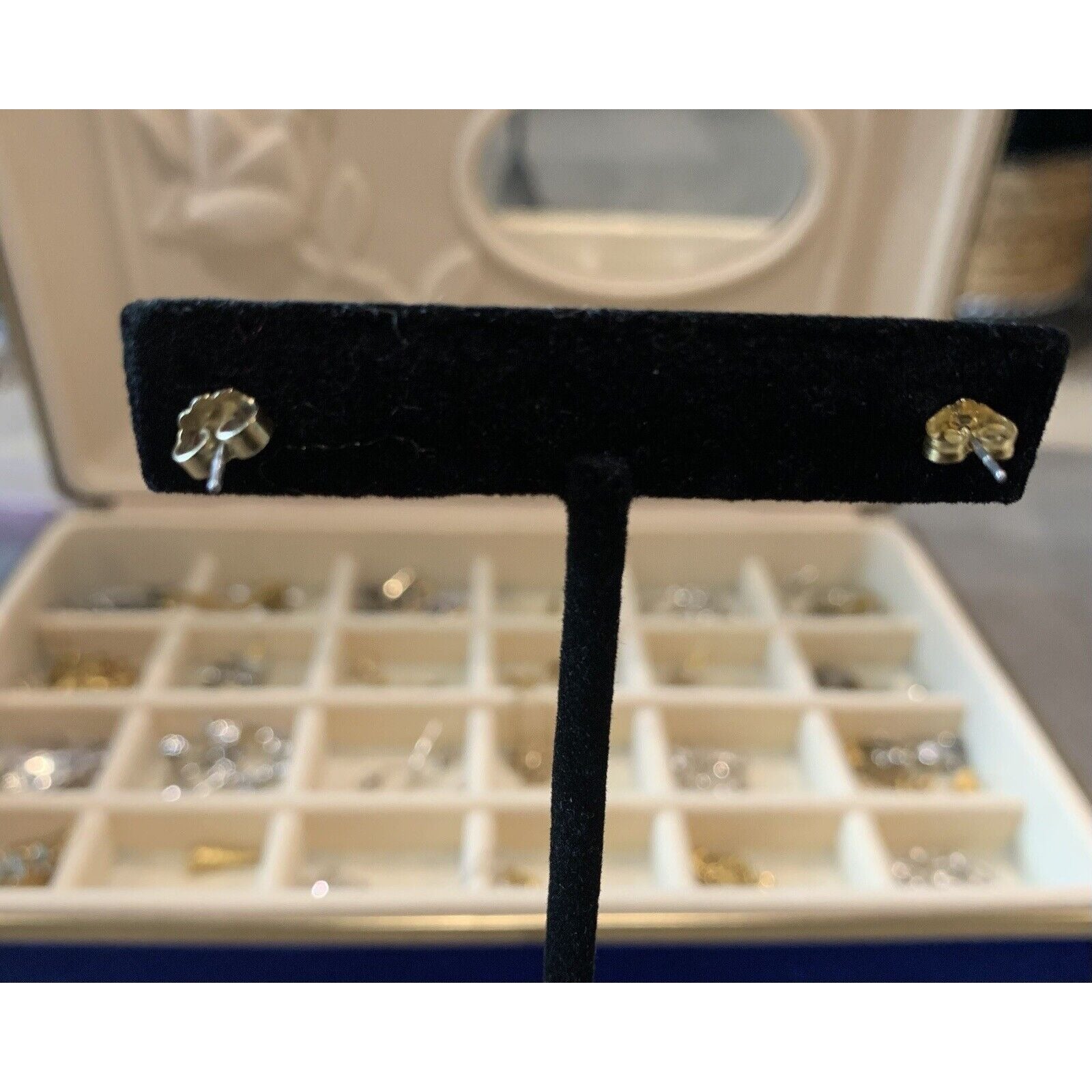 Back View Of Gold-Tone Square-Shaped Stud Earrings