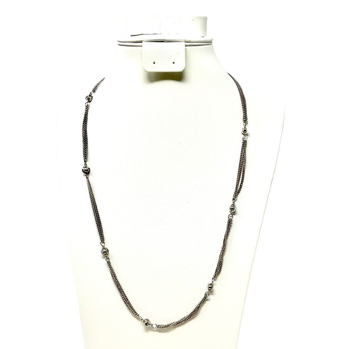 Silver-Tone Multi Chain Link Necklace with Sphere Pendants Throughout