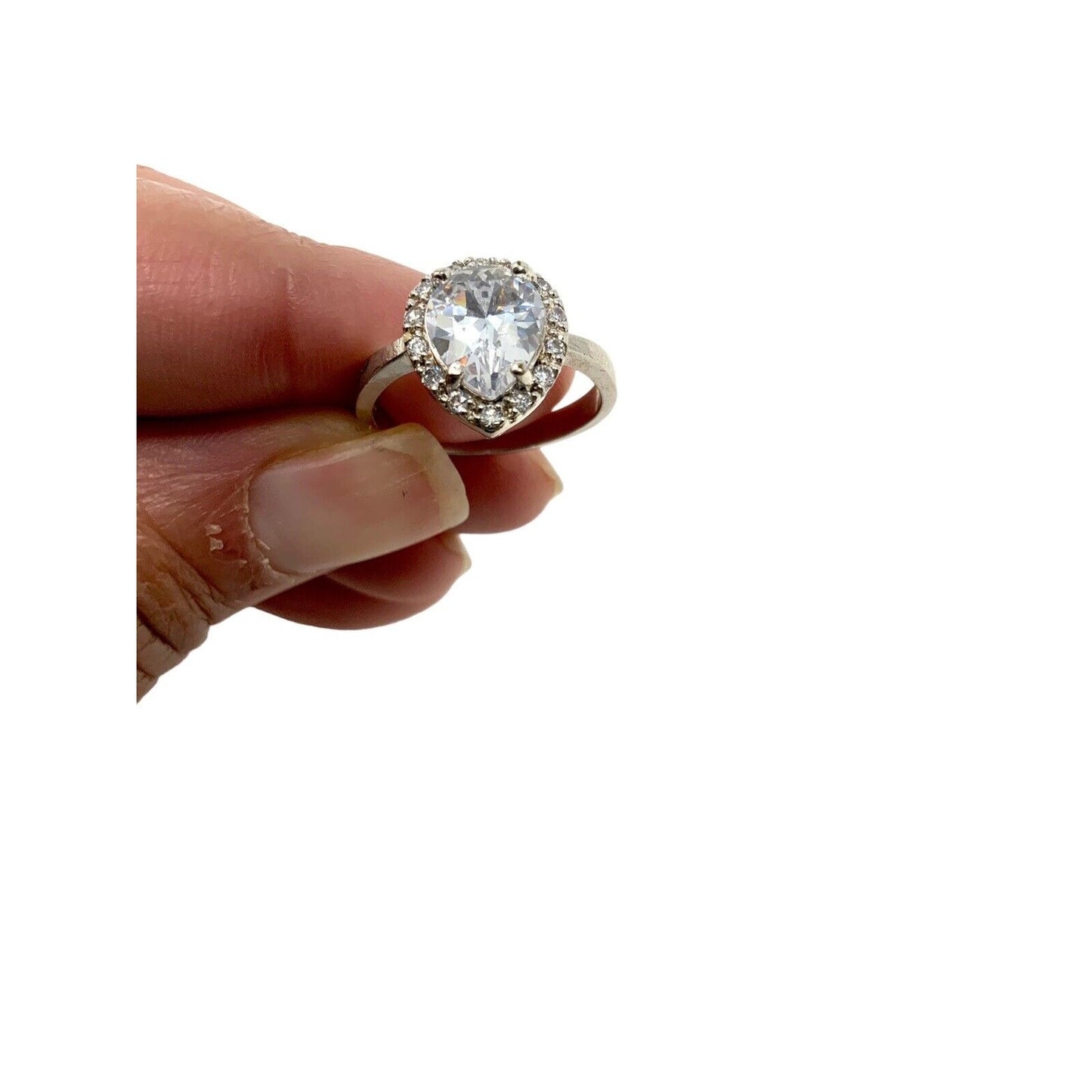 Sterling Silver .925 Engagement Style Ring with Pear-Shaped Cubic Zirconia Stones