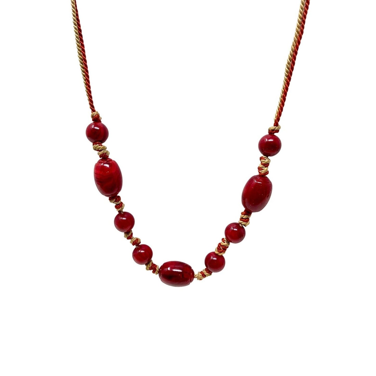 Red Wood Beads on a Corded Necklace