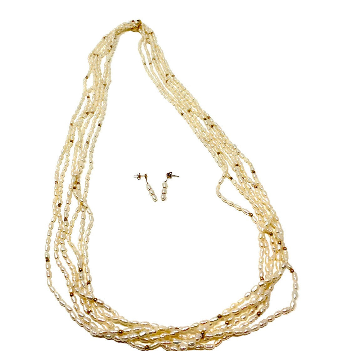 Multi-Strand Mother of Pearl and Gold Vermeil Necklace and Earring Set