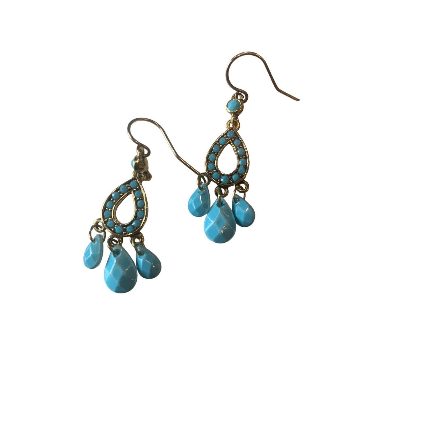 Monet Miniature Gold-Tone Chandelier Earrings With Turquoise Blue Stones