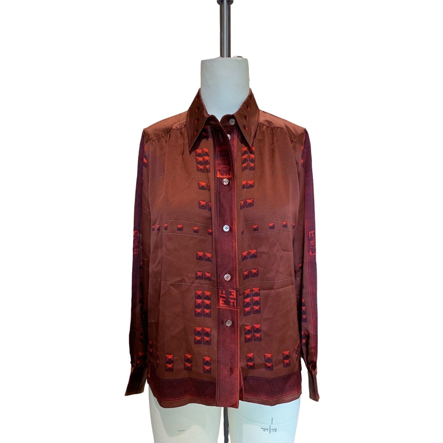 Hermes Women's Silk Blouse with Gathered Shoulder and Blouson Sleeve