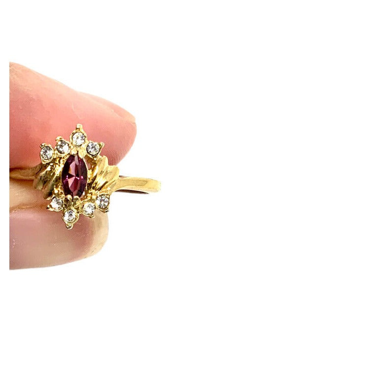 Gold Plated and Cubic Zirconia Amethyst and White Stone Ring