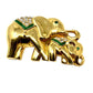 Gold-Tone and Green Mom and Baby Elephant Brooch by Monet
