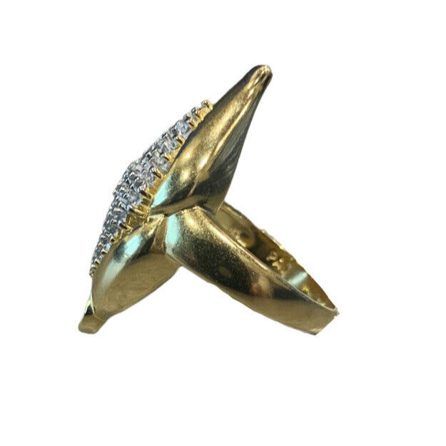 Side View Of 18k Gold Over Sterling Silver Diamond Accent Cluster Ring On White Background