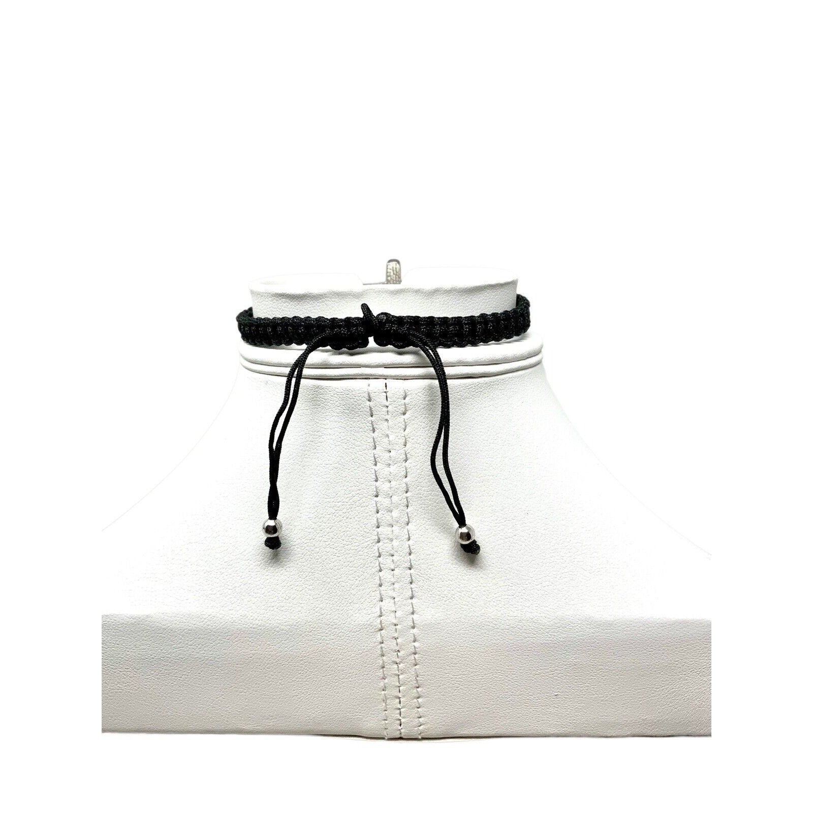 Rear View Of Black Braided Adjustable Bracelet with White Rhinestones