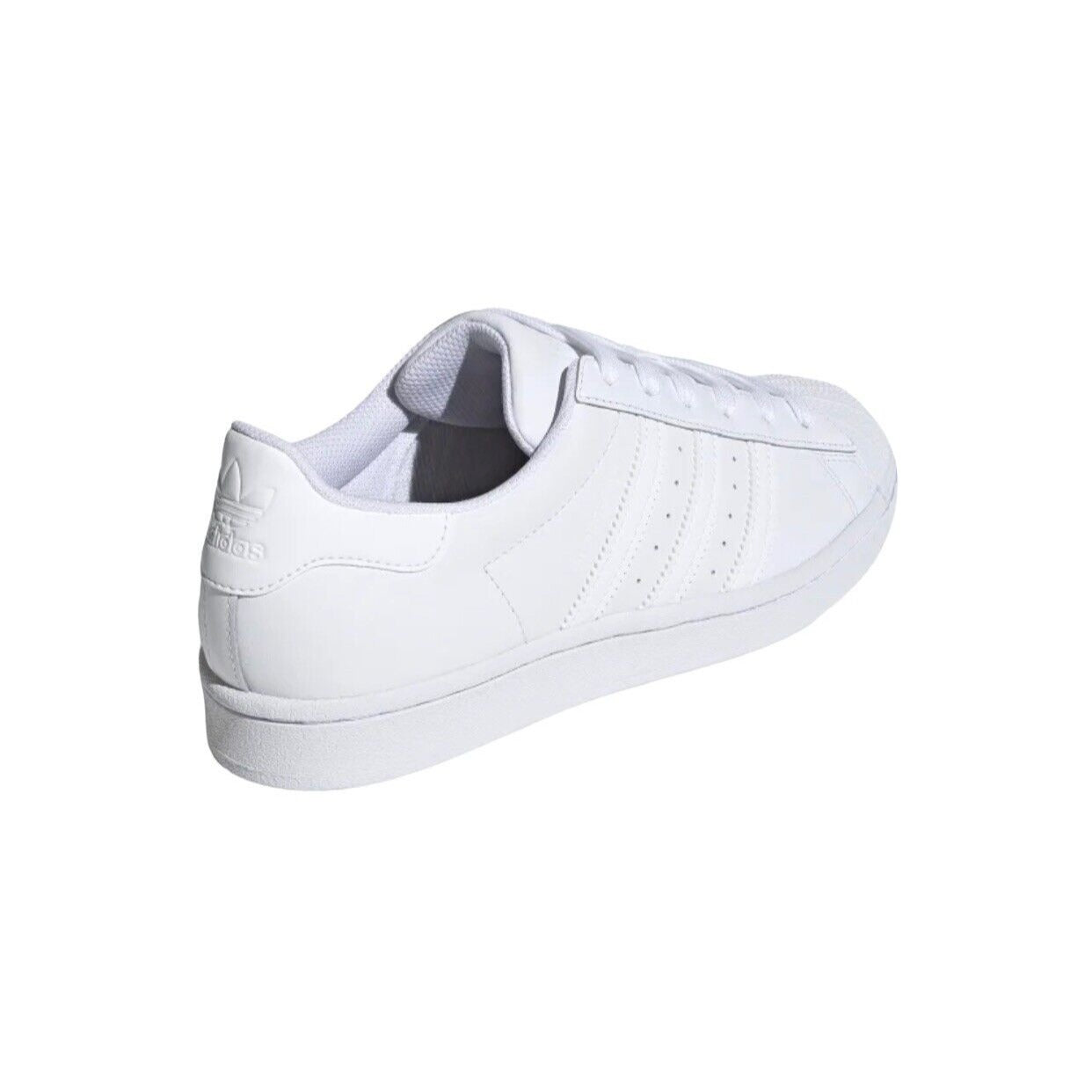 partial back and side view of white Adidas sneaker