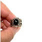 Silver-Tone Lace Style Banned Ring with Faux Onyx Center Domed Style Stone