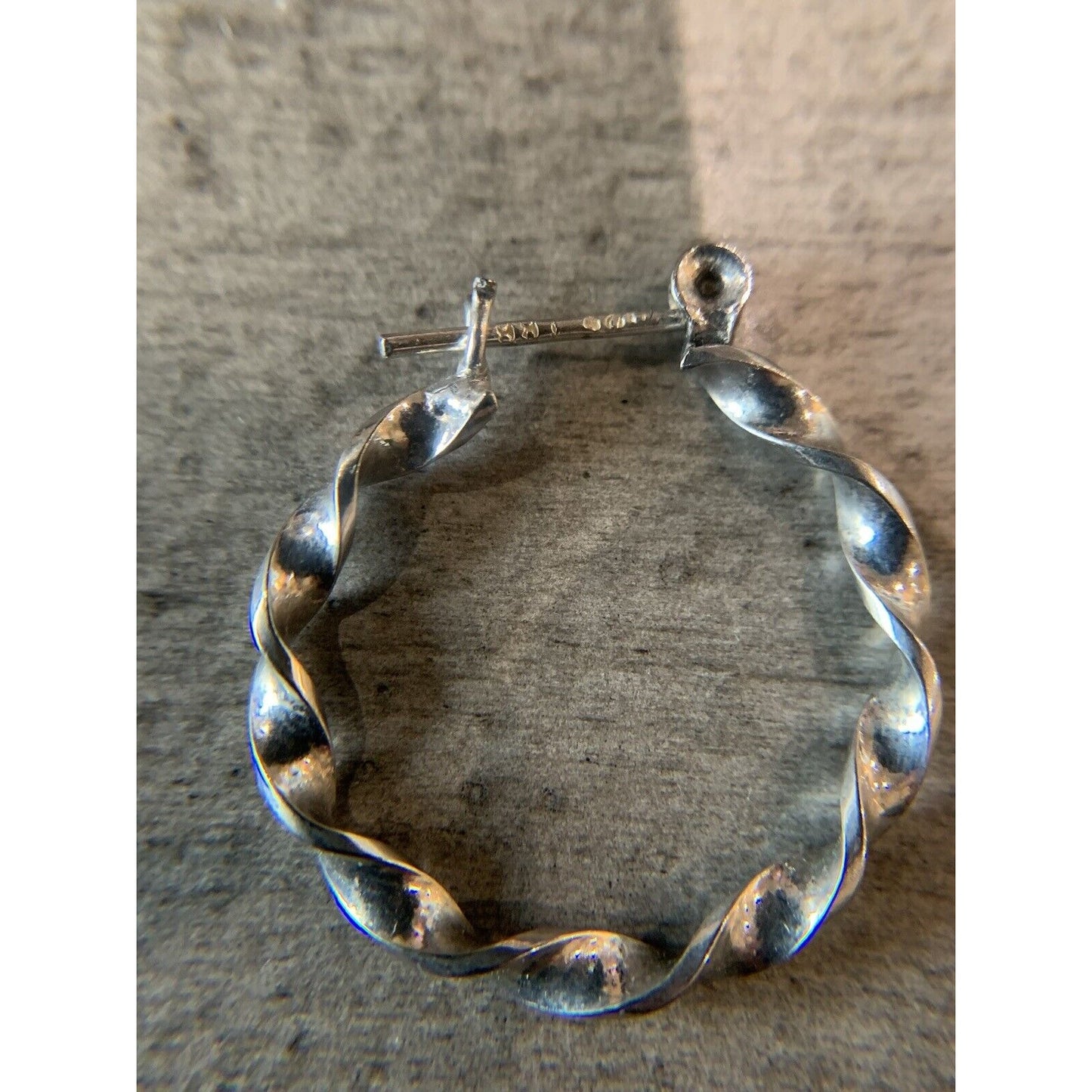 Sterling-Tone Small Hoop Earrings With Ribbon Design